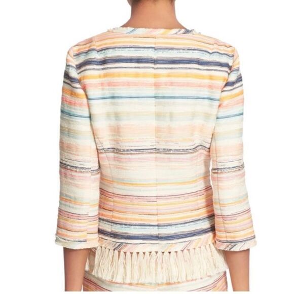 Trina Turk Women’s Size 6 Small Nani Stripe Woven Jacket Blazer Fringe Hem Neon - Picture 6 of 13